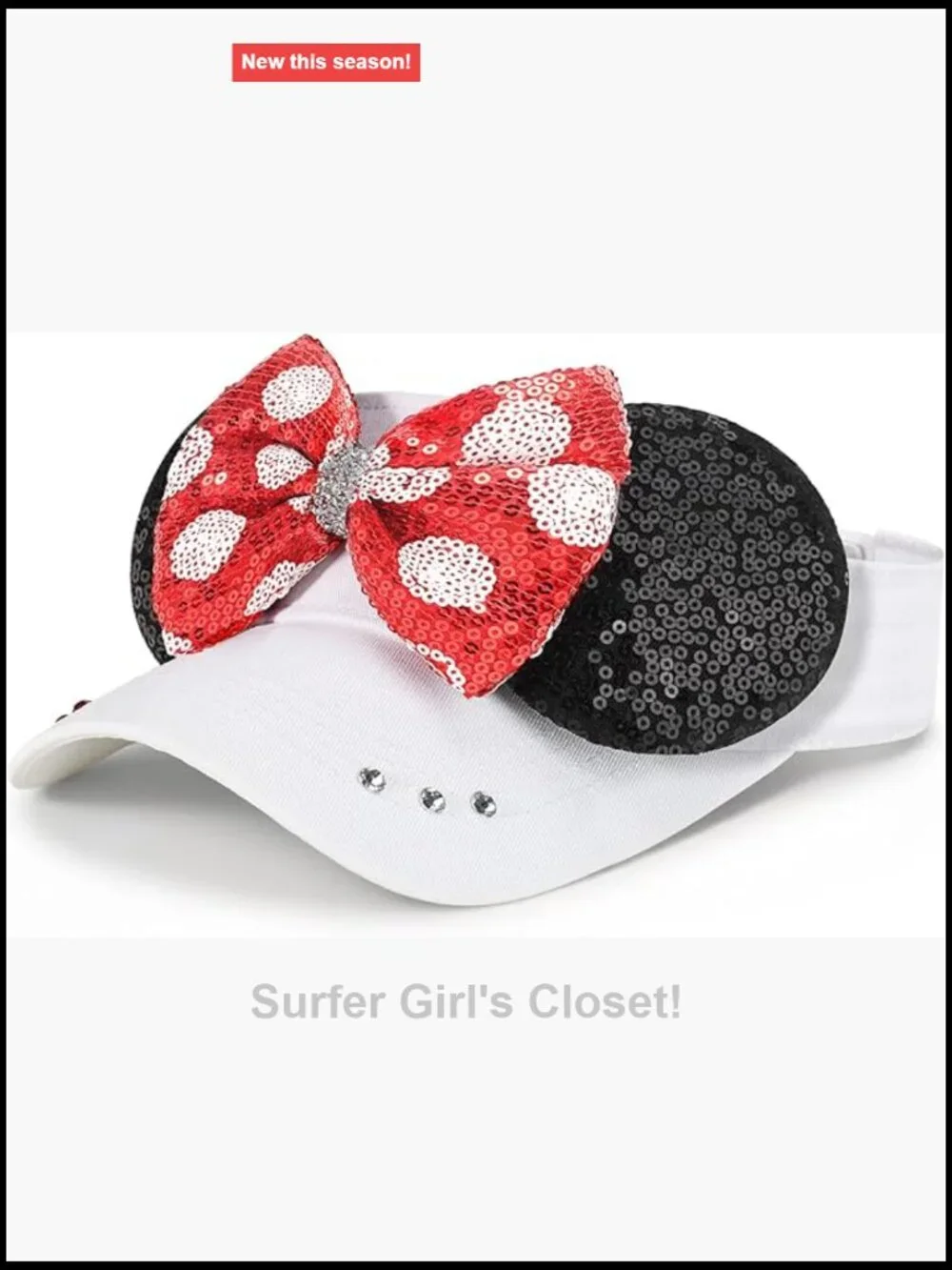 Mouse Ears Visor Hat with Bow, Adjustable Velcro Sun Visor for Theme Park